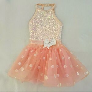 Pink Sequence Leotard Dance Dress